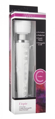 Utopia 10 Function Cordless Rechargeable Wand Massager - White