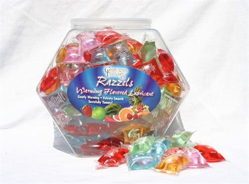 Razzels Warming Lubricant - 100 Pillow Fishbowl - Assorted Flavors CF-RPF-10D