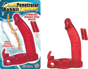 Double Penetrator Rabbit Cock Ring - Red NW2224-1