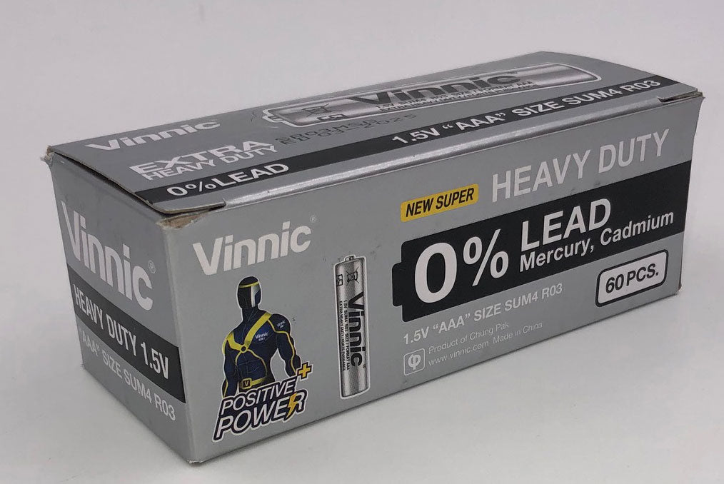 Vinnic Extra Heavy Duty AAA Batteries - 2 Pc./ Shrink Pk. - 60 Pcs. Box