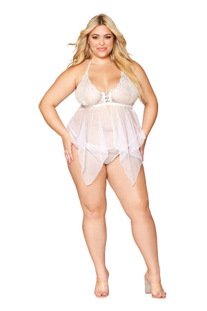 Babydoll and G-String - Queen Size - White DG-13314XWHTQ