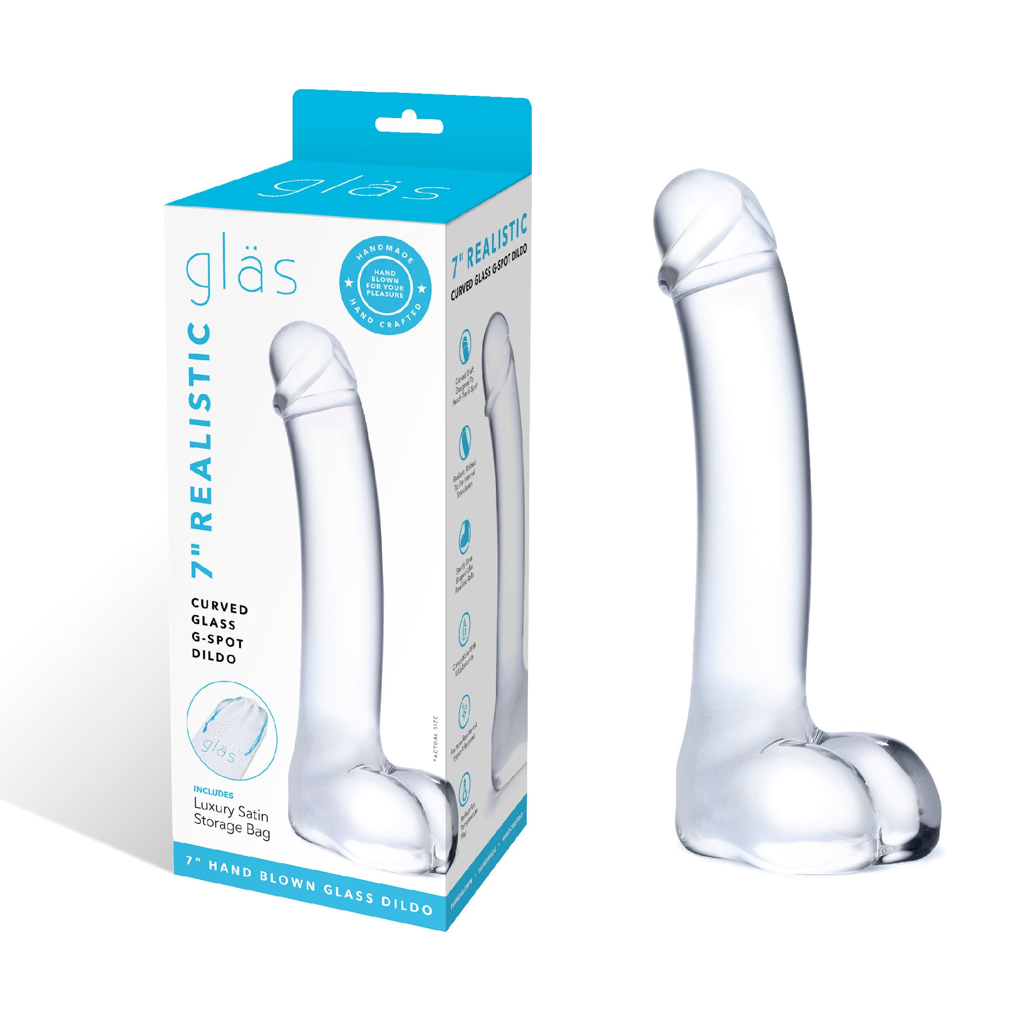 7 Inch Realistic Curved Glass G-Spot Dildo - Clear