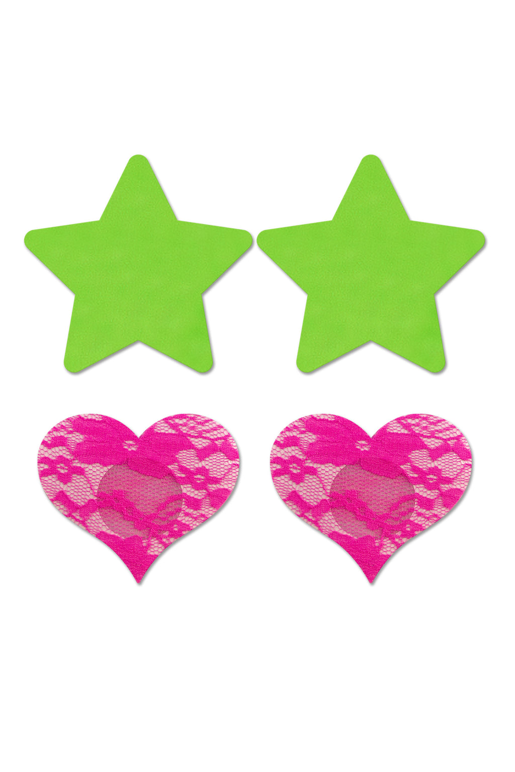 Fashion Pasties Set - Neon Green Solid Star and Neon Pink Lace Heart FL-FLA101NEON