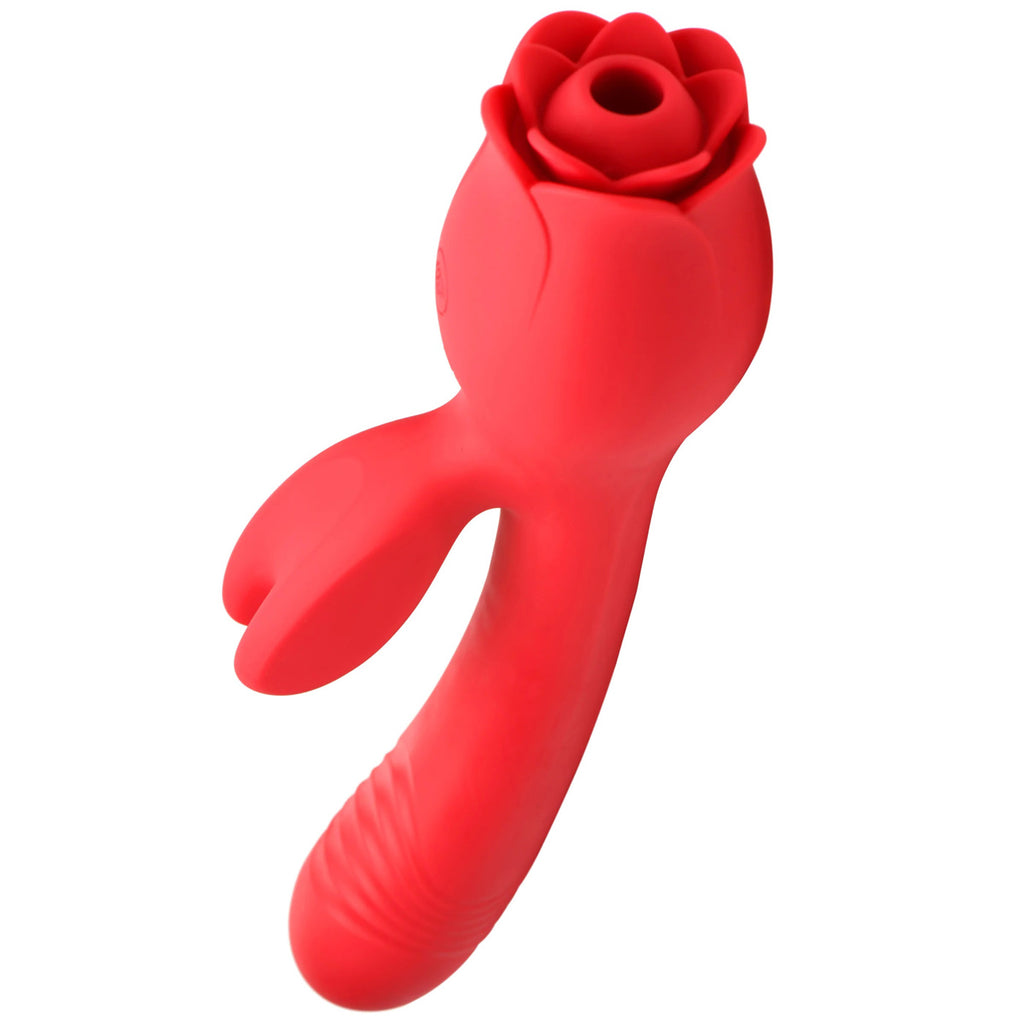 Blooming Bunny Sucking and Thrusting Silicone  Rabbit Vibrator - Red INM-AH311