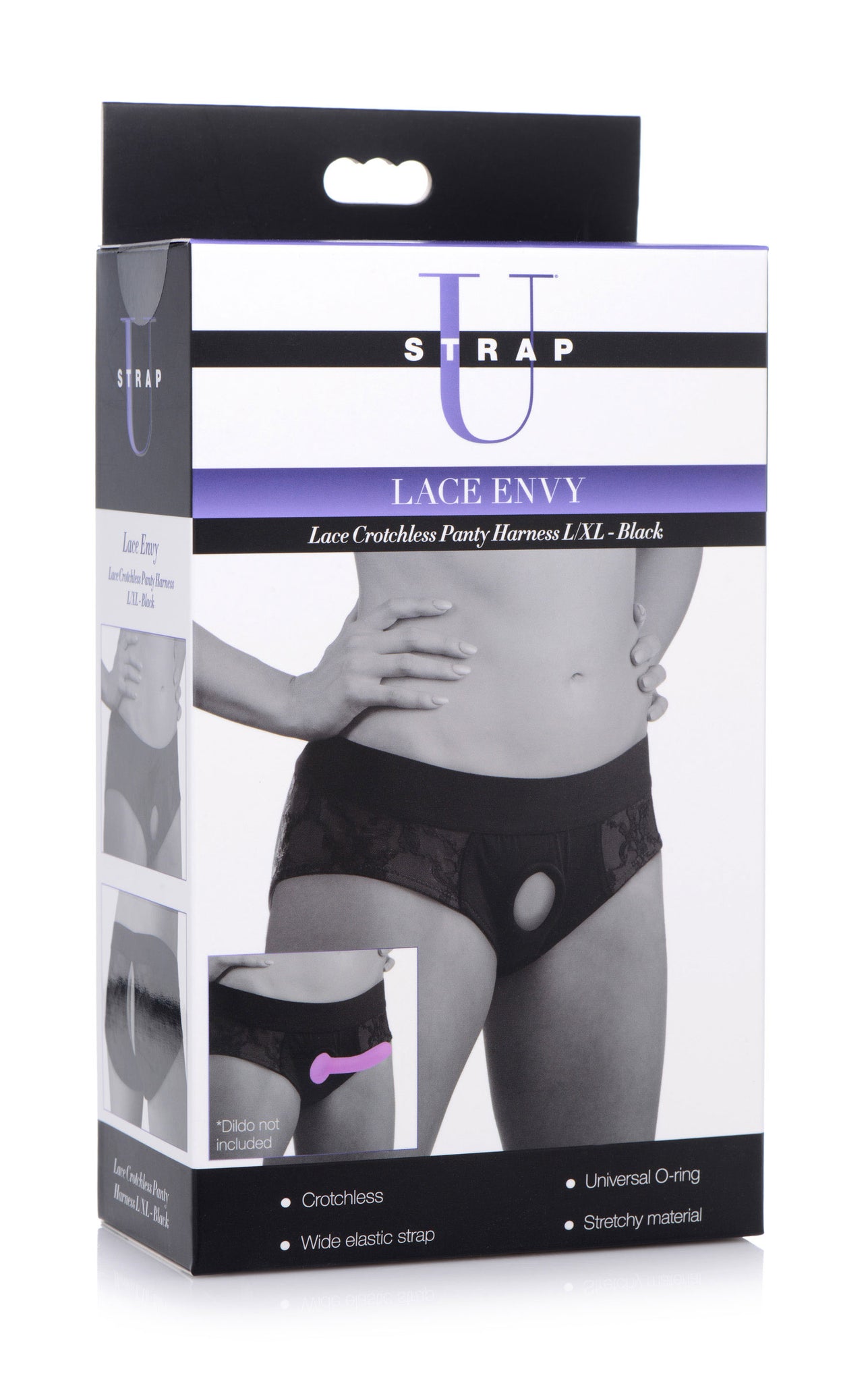 Lace Envy Black Crotchless Panty Harness - L/xl