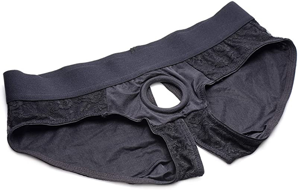 Lace Envy Crotchless Panty Harness - 2xl - Black