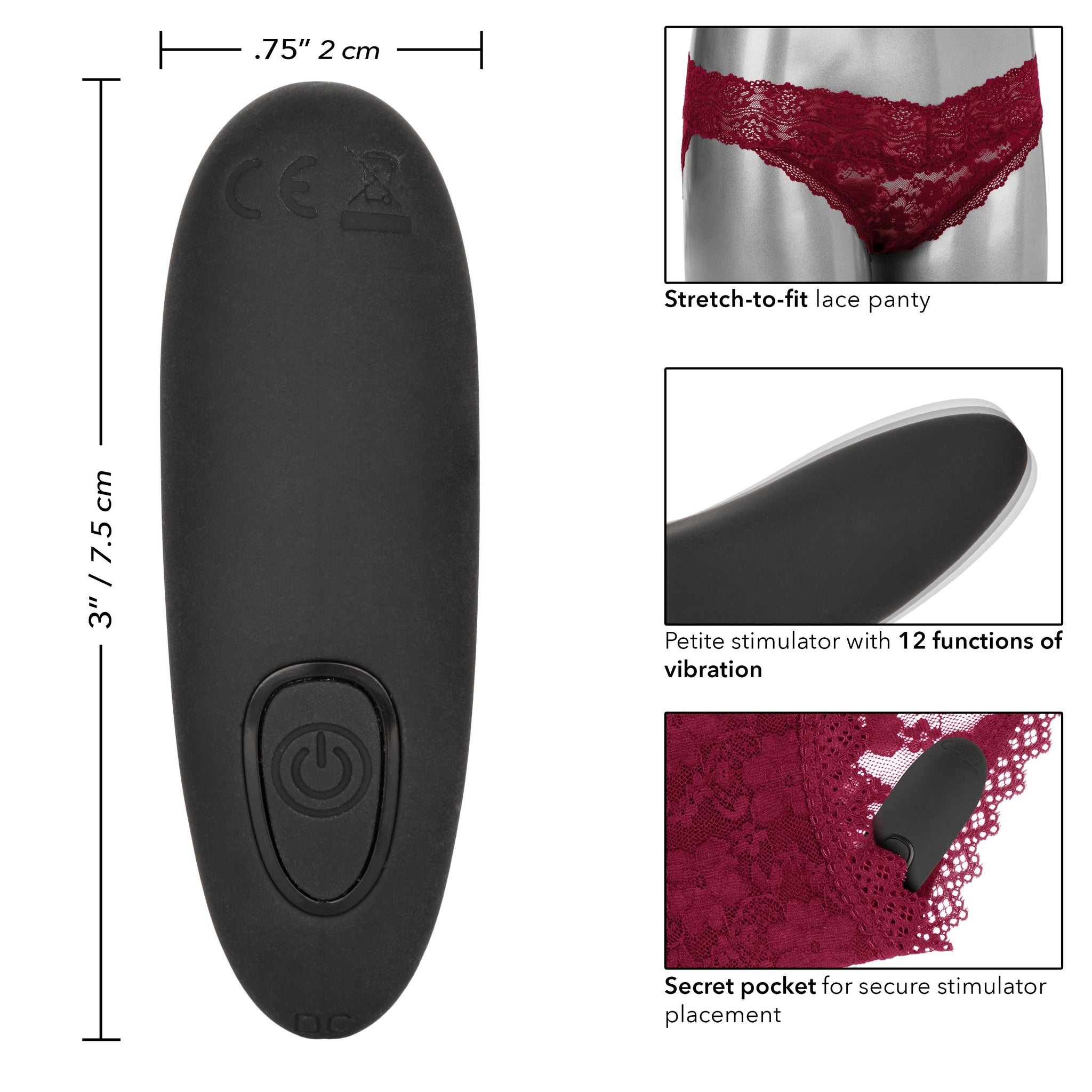 Remote Control Lace Panty Set - L/ XL - Burgundy