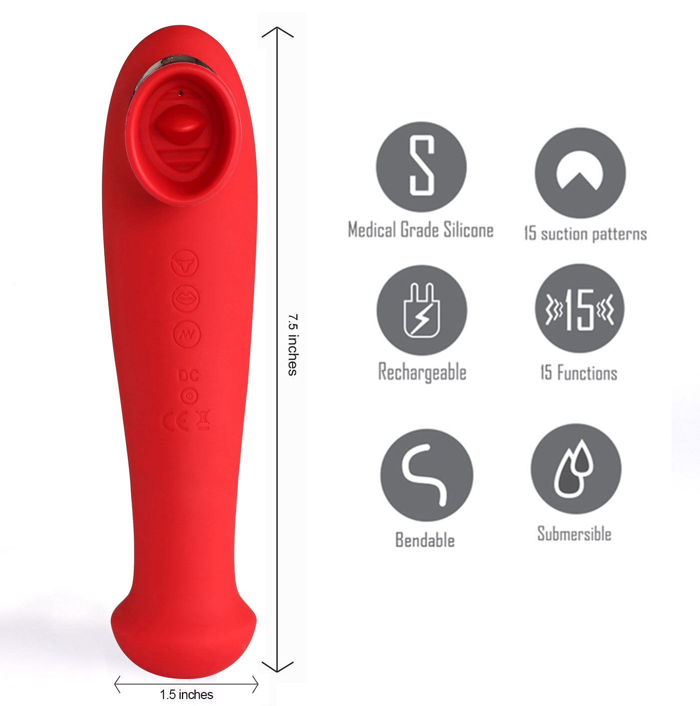 Destiny 15-Function Rechargeable Vibrating - Suction Wand - Cherry Red