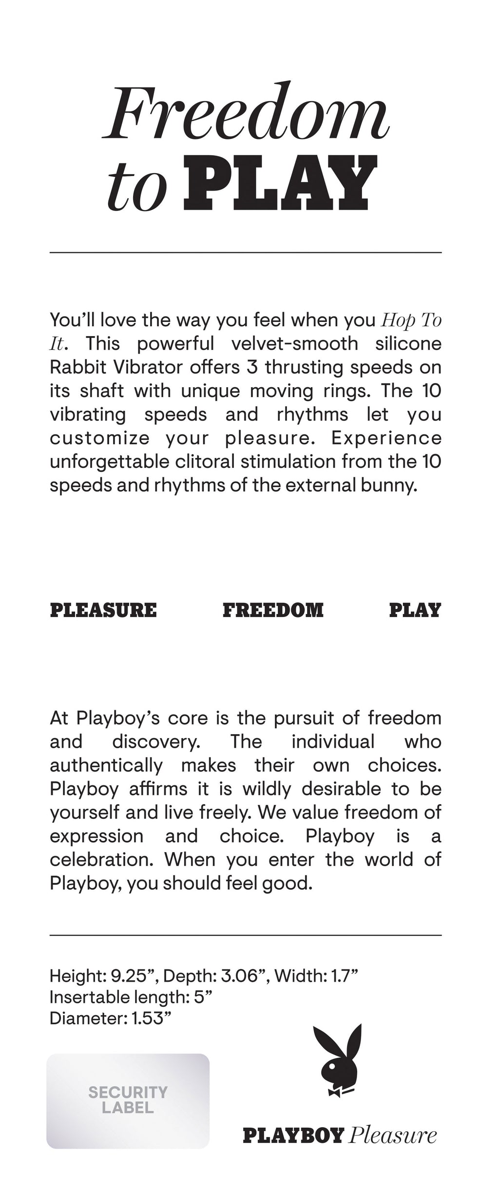 Playboy Pleasure - Hop to It - Rabbit Vibrator - Dark Purple