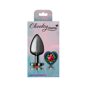 Cheeky Charms-Gunmetal Metal Butt Plug- Heart-Rainbow-Large