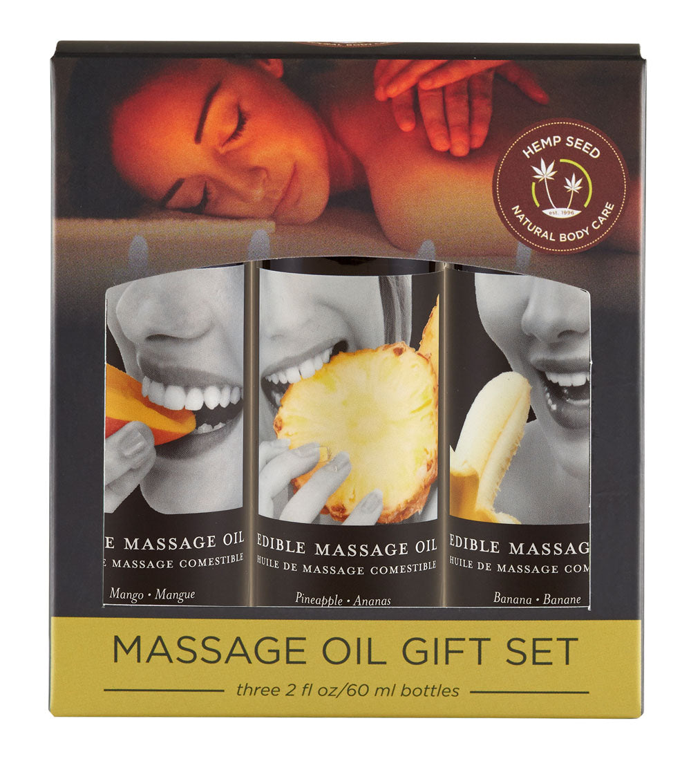 Edible Massage Oil Gift Set Box - 2 Fl. Oz. Bottles - Banana, Mango, Pineapple EB-MSEG003TR