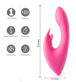 Leah USB Rechargeable Silicone 10-Function Rabbit Vibrator - Pink