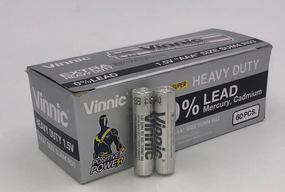 Vinnic Extra Heavy Duty AAA Batteries - 2 Pc./ Shrink Pk. - 60 Pcs. Box SR03MSG