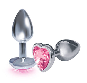 The 9's the Silver Starter Heart Bejeweled Stainless Steel Plug - Pink ICB2609-2