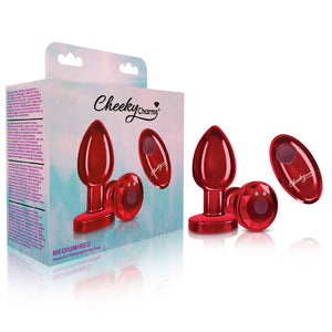 Cheeky Charms - Rechargeable Vibrating Metal Butt  Plug With Remote Control - Red - Medium