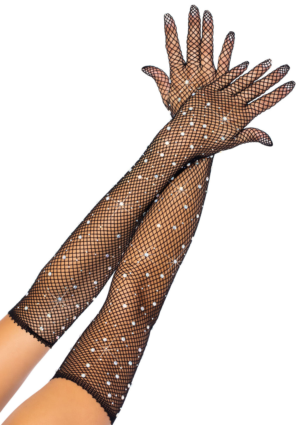 Rhinestone Fishnet Long Gloves - Black LA-2038BLK