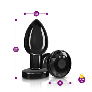 Cheeky Charms - Rechargeable Vibrating Metal Butt  Plug With Remote Control - Gunmetal - Medium